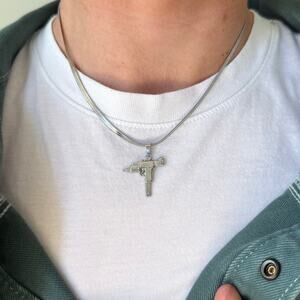 Silver Uzi Gun Pendant Necklace Flat Lay Unisex Stainless Steel 20" Chain New